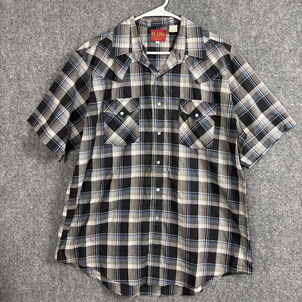 Plains Pearl Snap Western Shirt Mens Size L  Gray Grunge Casual Preppy